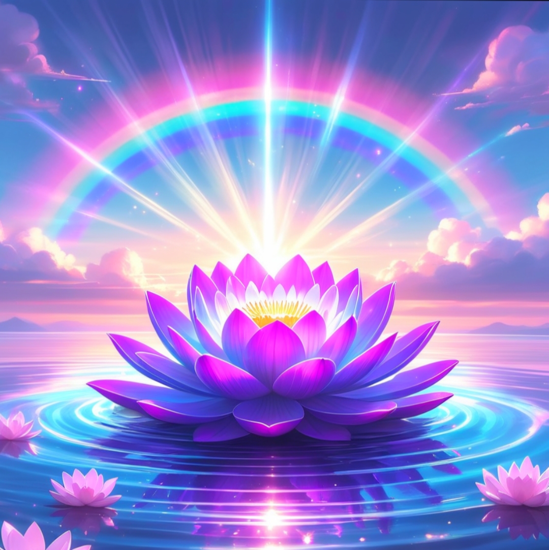 哇,这朵在彩虹下的莲花也太梦幻了吧!