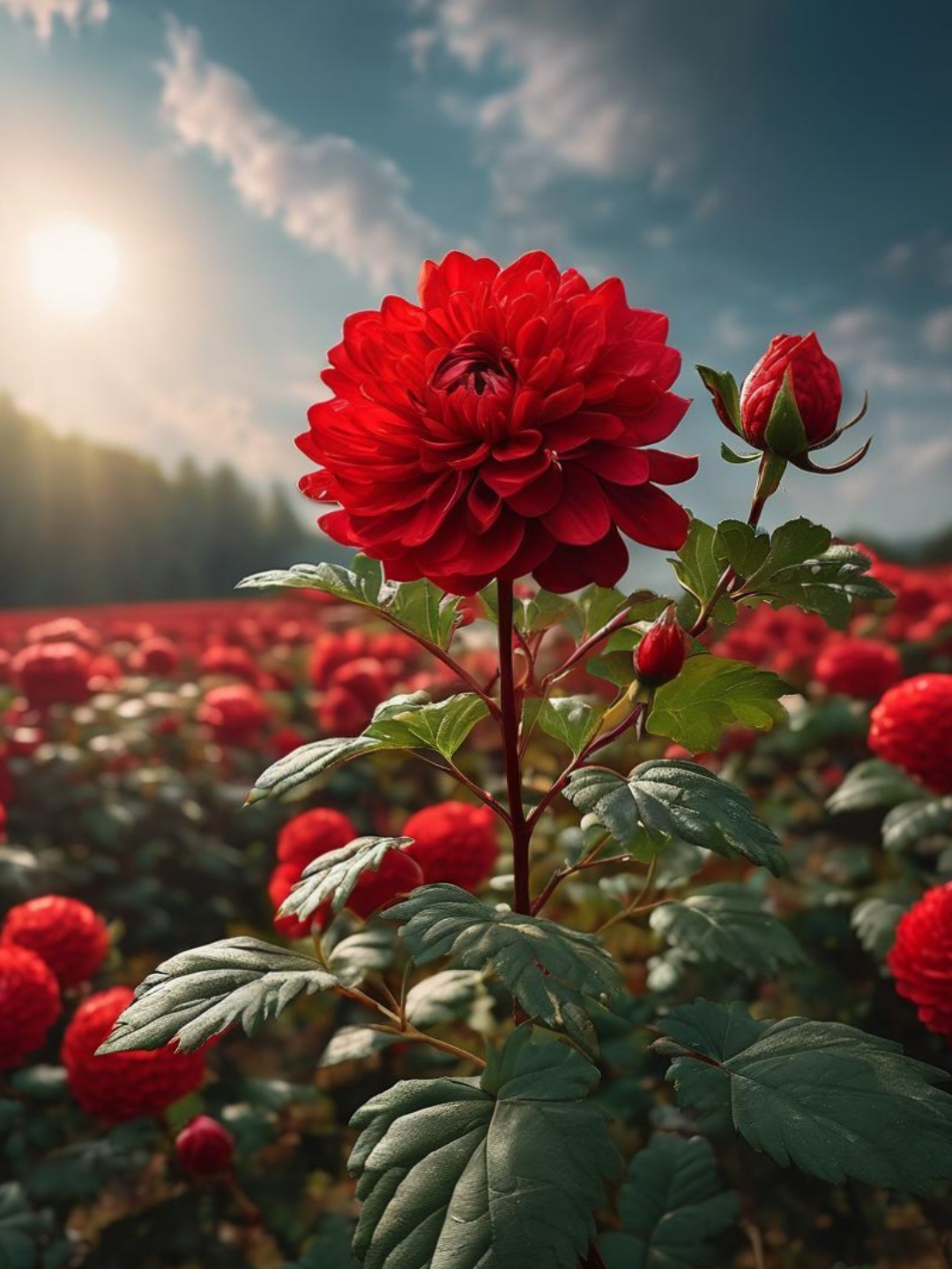 哇,这朵盛开的红玫瑰花田简直美翻了!