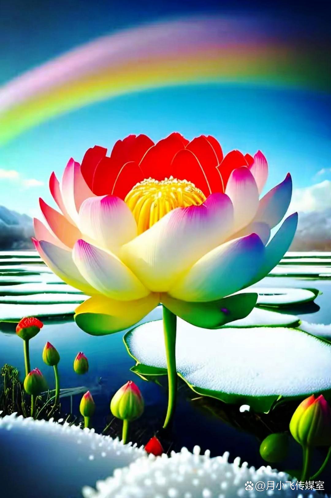 排列有序,散发出淡淡的芳香,花朵在多种颜色的交织下,莲花更加显得