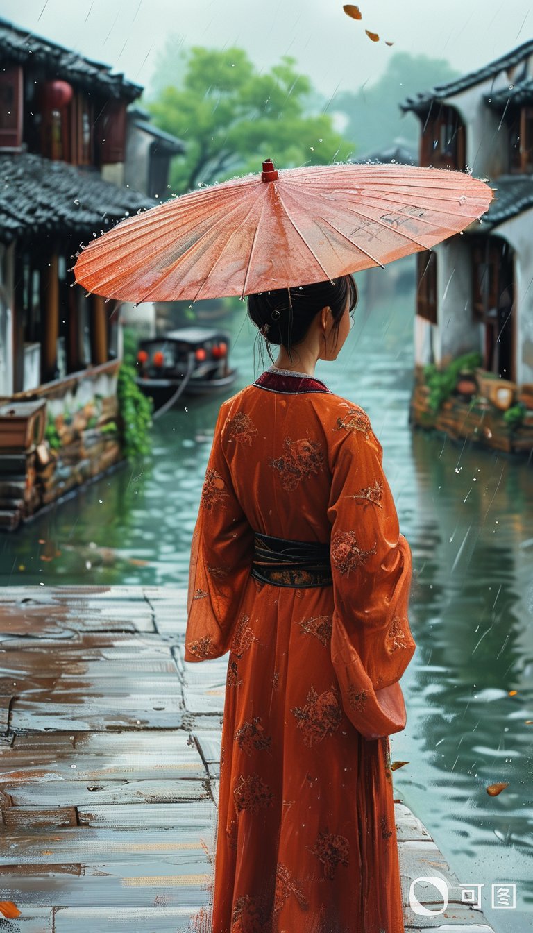 雨中漫步,撑一把红伞,像是穿越了千年,回到那烟雨江南的旧时光
