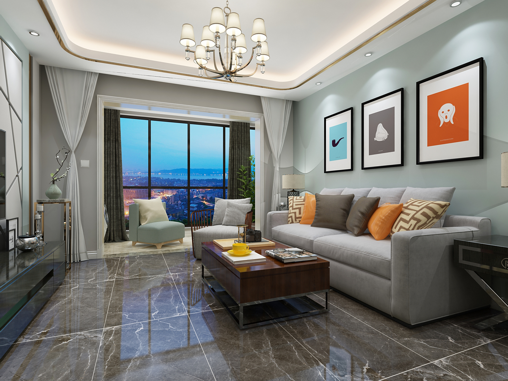 全屋通铺金丝玉玛大理石瓷砖 后现代装修风格效果杠杠滴 大理石质感