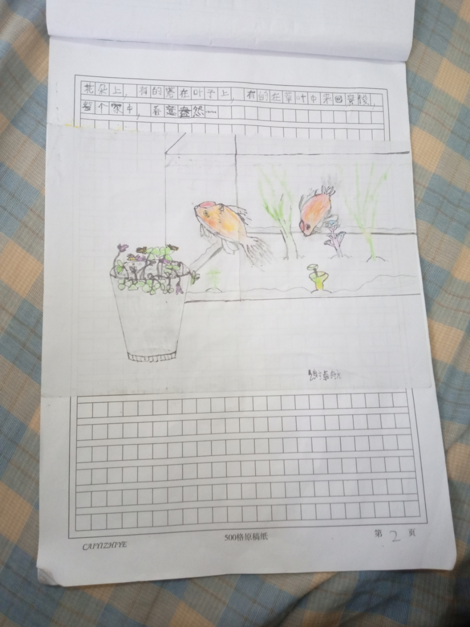 写的作文来了,500字稿纸就这么写完了.还有配图.