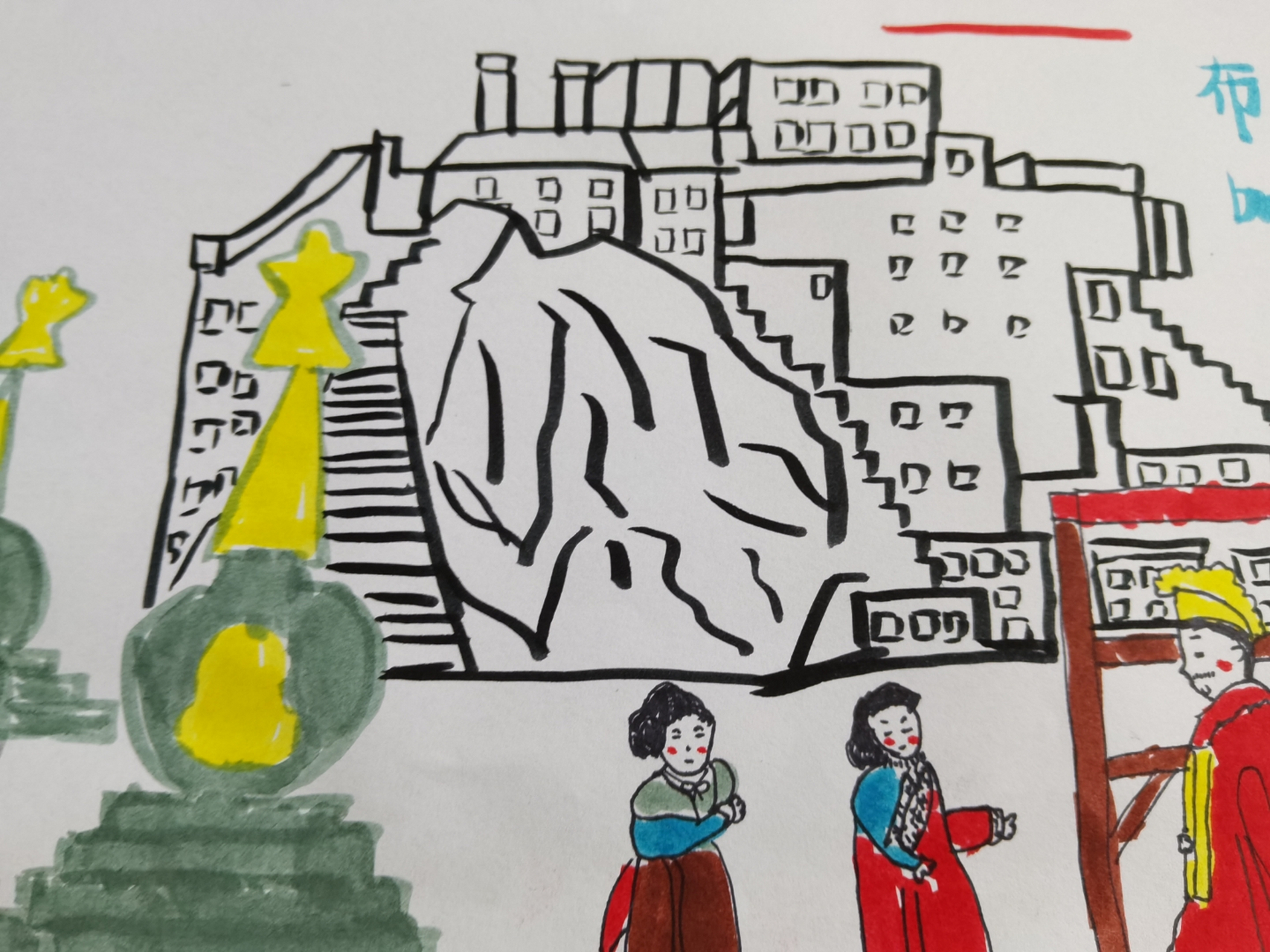 布达拉宫的简笔画你会吗?还不会就来学吧! #简笔画教程