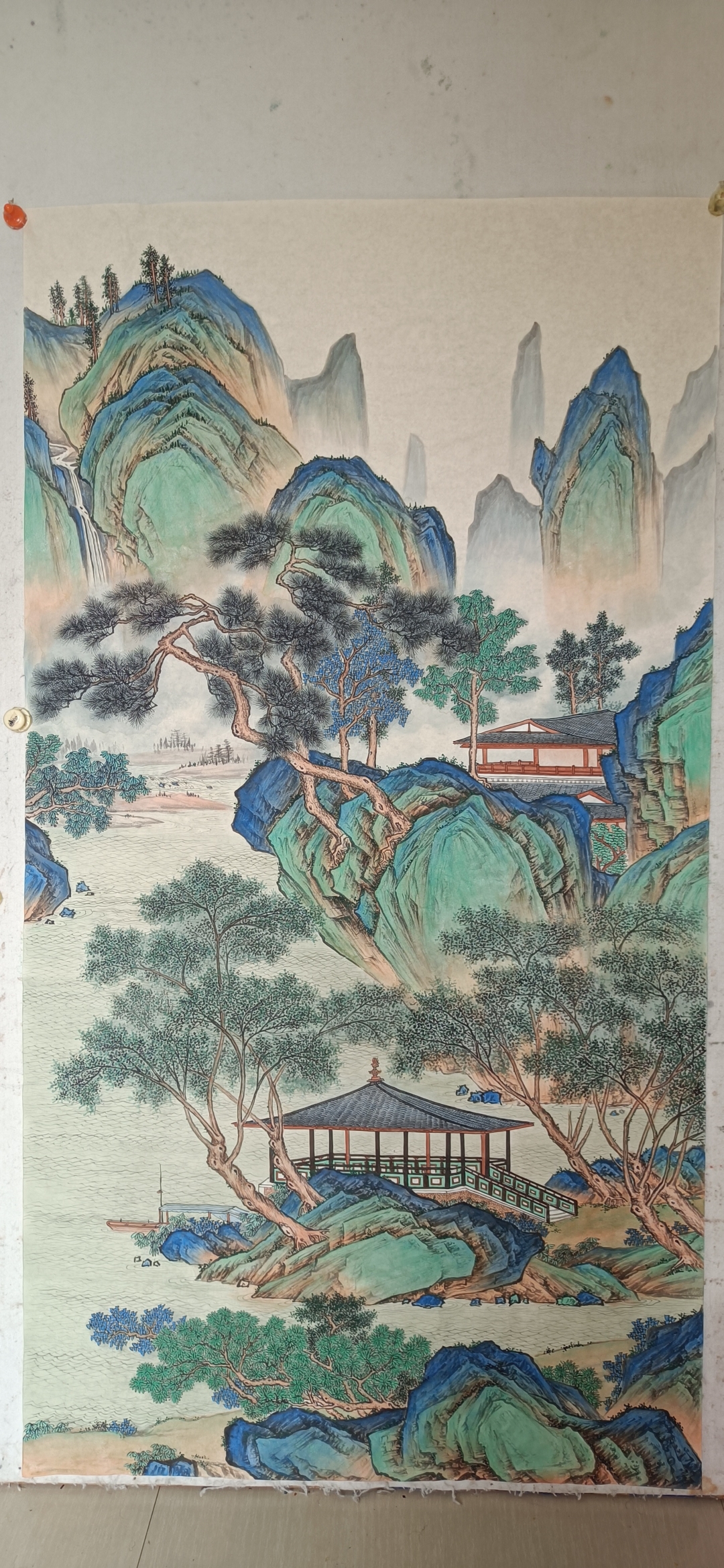 工笔重彩,青绿山水.传统山水画,纯手工绘制材质宣纸