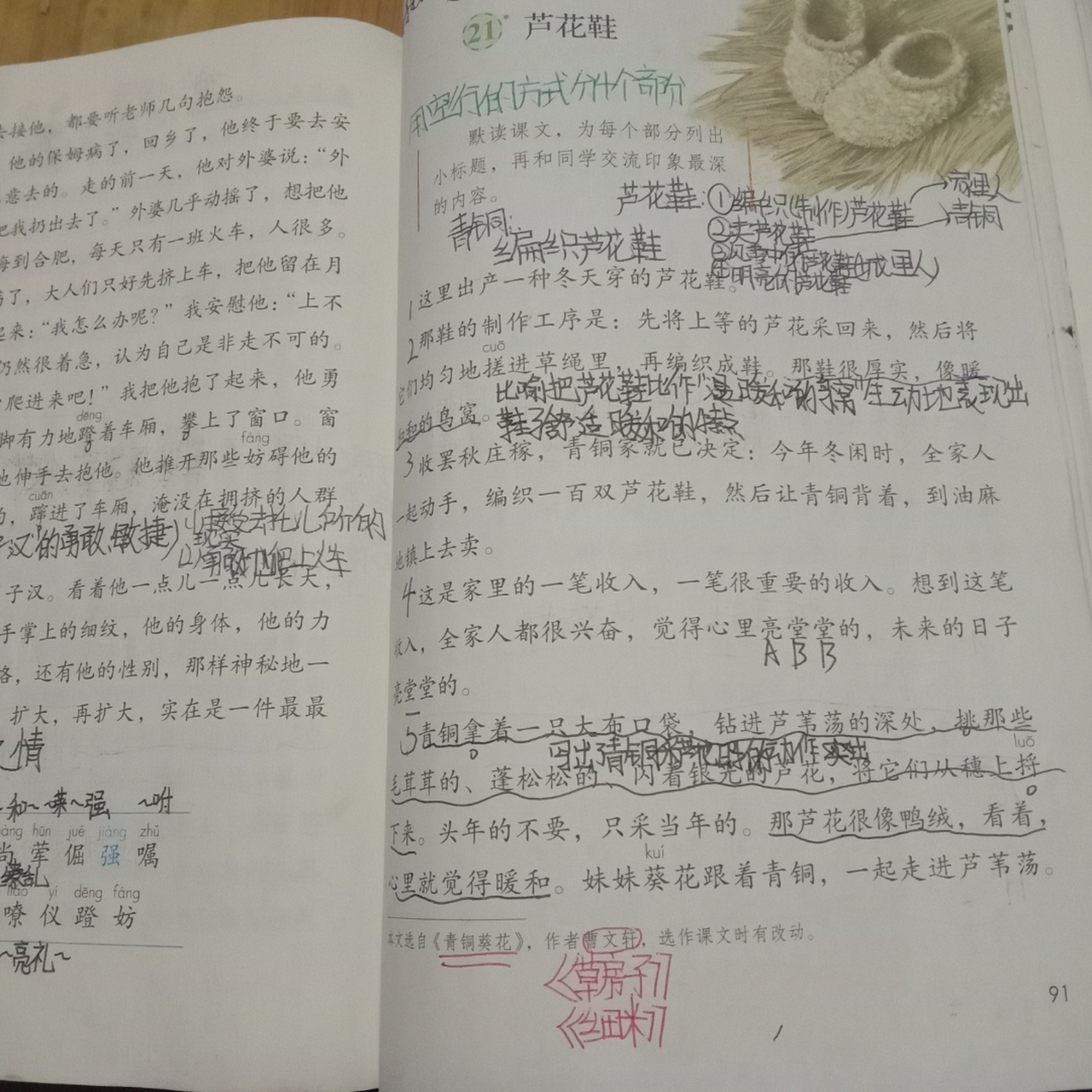 四年级下册第21课芦花鞋笔记,手写,记得关注