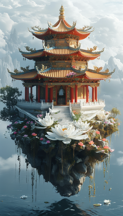 月老殿概念图神仙道炼丹阁妄想山海塔楼神话中的亭台楼阁仙境依山而建