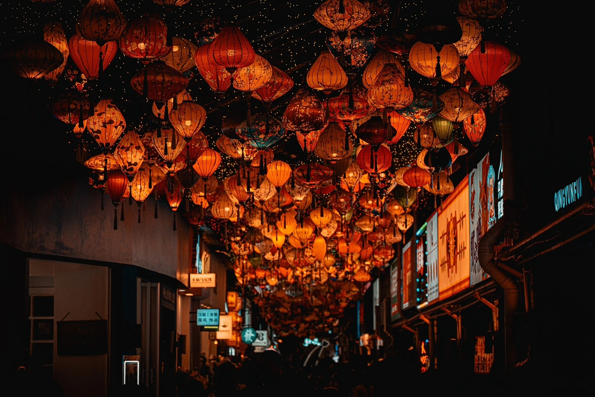 夜晚,灯光映照,赏心悦目的花灯如诗如画.