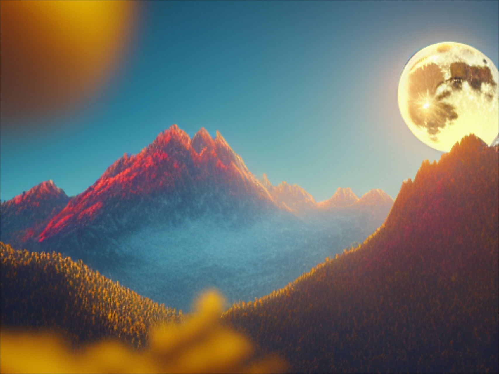 夜晚,月光如水洒满山峰,树石在夜色中闪耀星光.