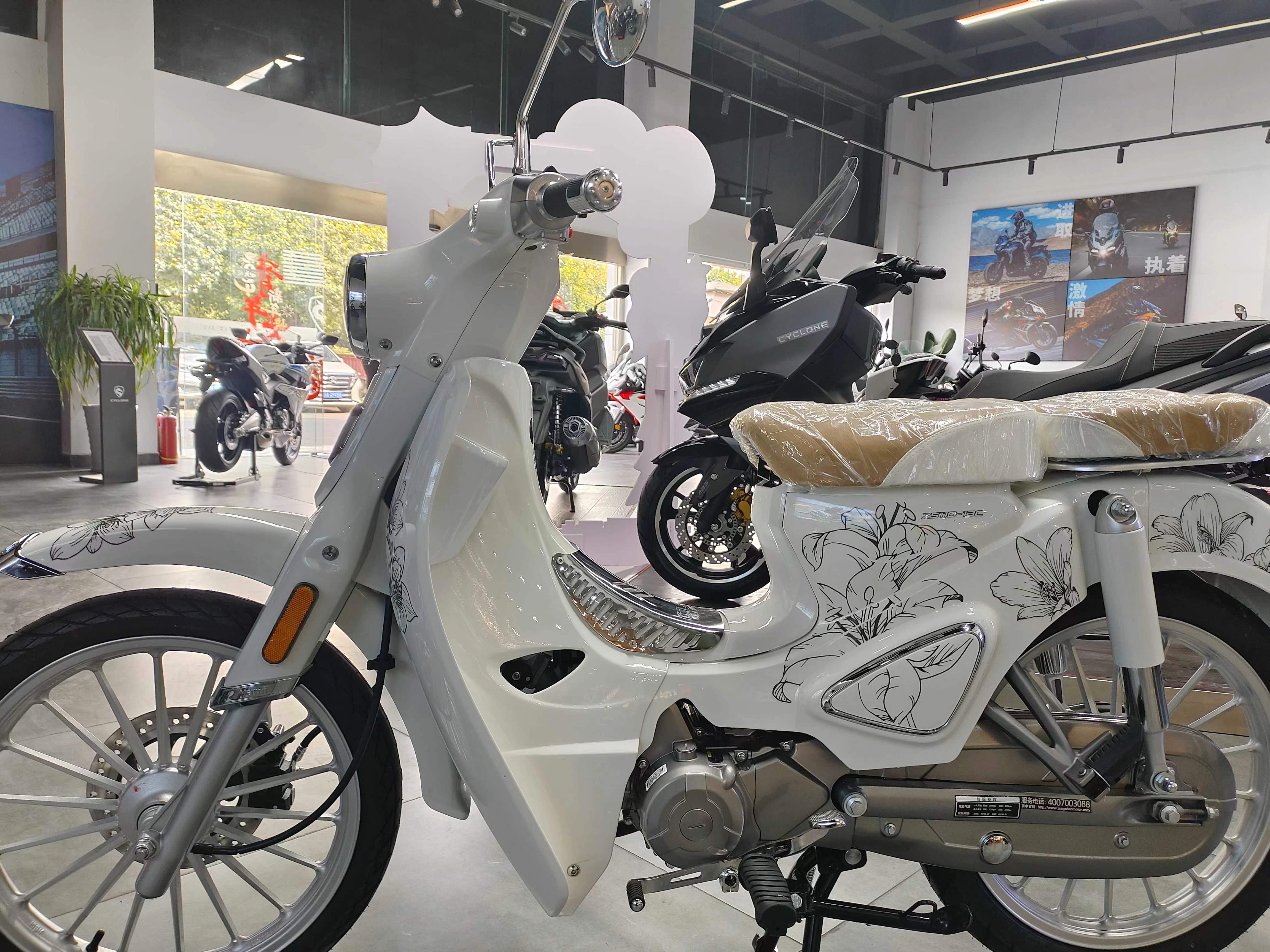 宗申yami plus 碟刹版雅米复古弯梁摩托车 繁花白 铝轮版 (全款7280)