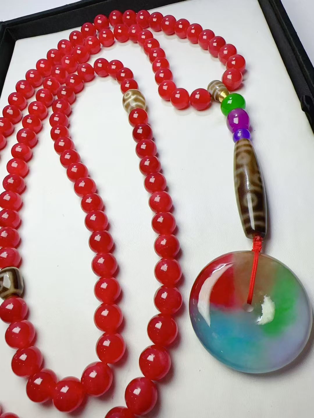 老翡翠 高冰红翡 完美无裂 【九眼天珠 平安扣108佛珠】 珠子直径1