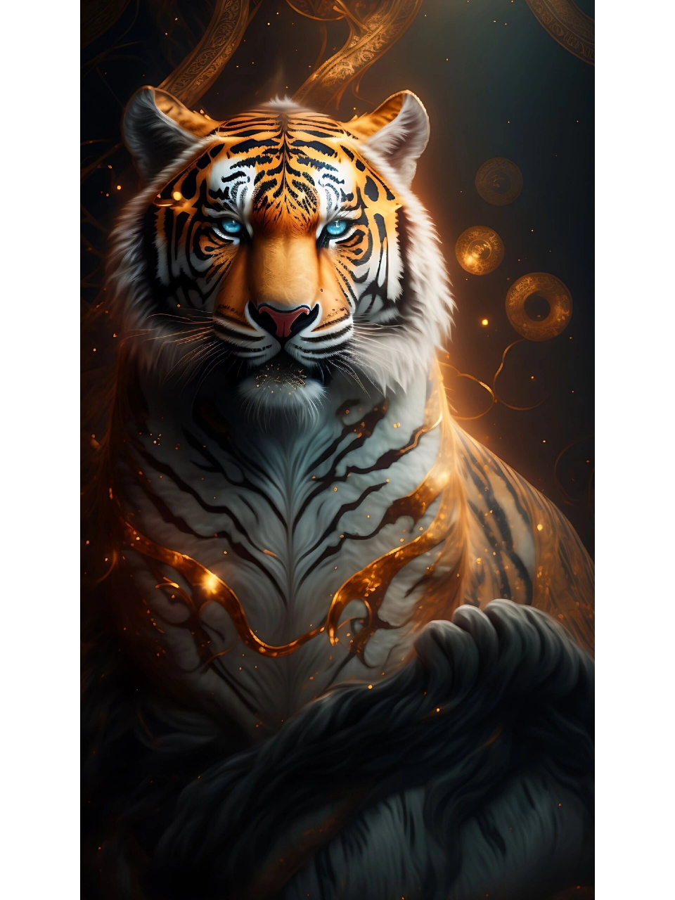 9795  一幅震撼心灵的艺术作品,一只老虎99以白色和橙色相间