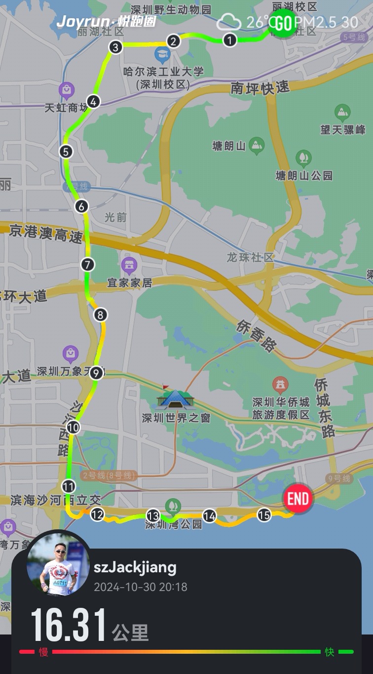 大沙河生态走廊 深圳湾16km