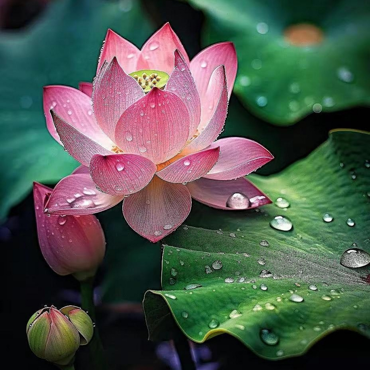 烟雨绵绵,细雨纷纷,滴滴答答,落入池中,池中的荷花,愈发娇艳.