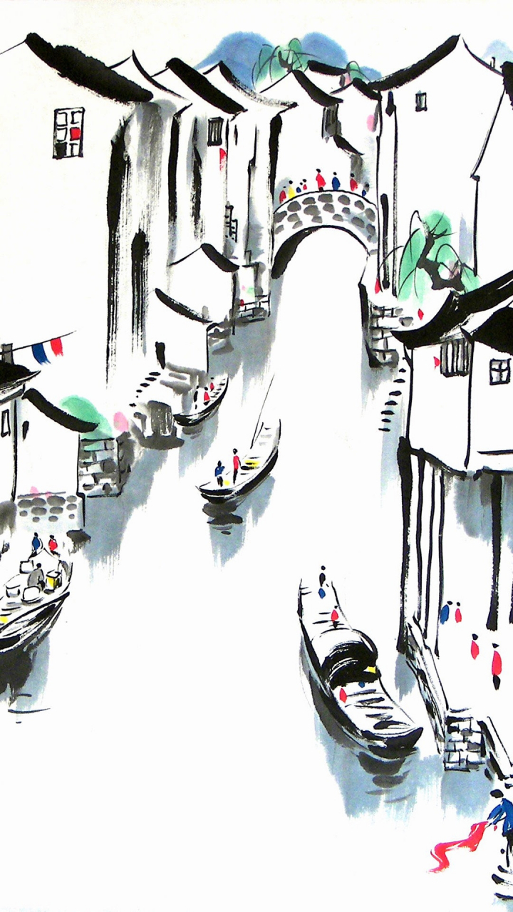 人生就象这幅水墨画 精练纯净没有奢华 一只小船载着时光 从朝晖驶向