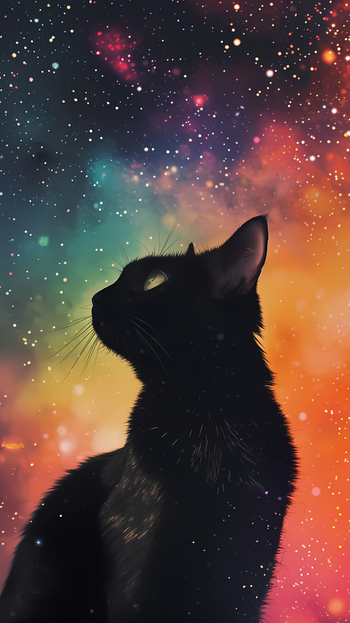 壁纸:星空下的黑猫