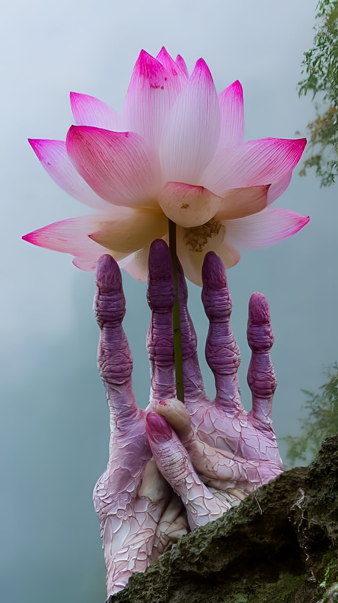 哇,这朵粉嫩的莲花配上这双奇特的手,简直美翻了!