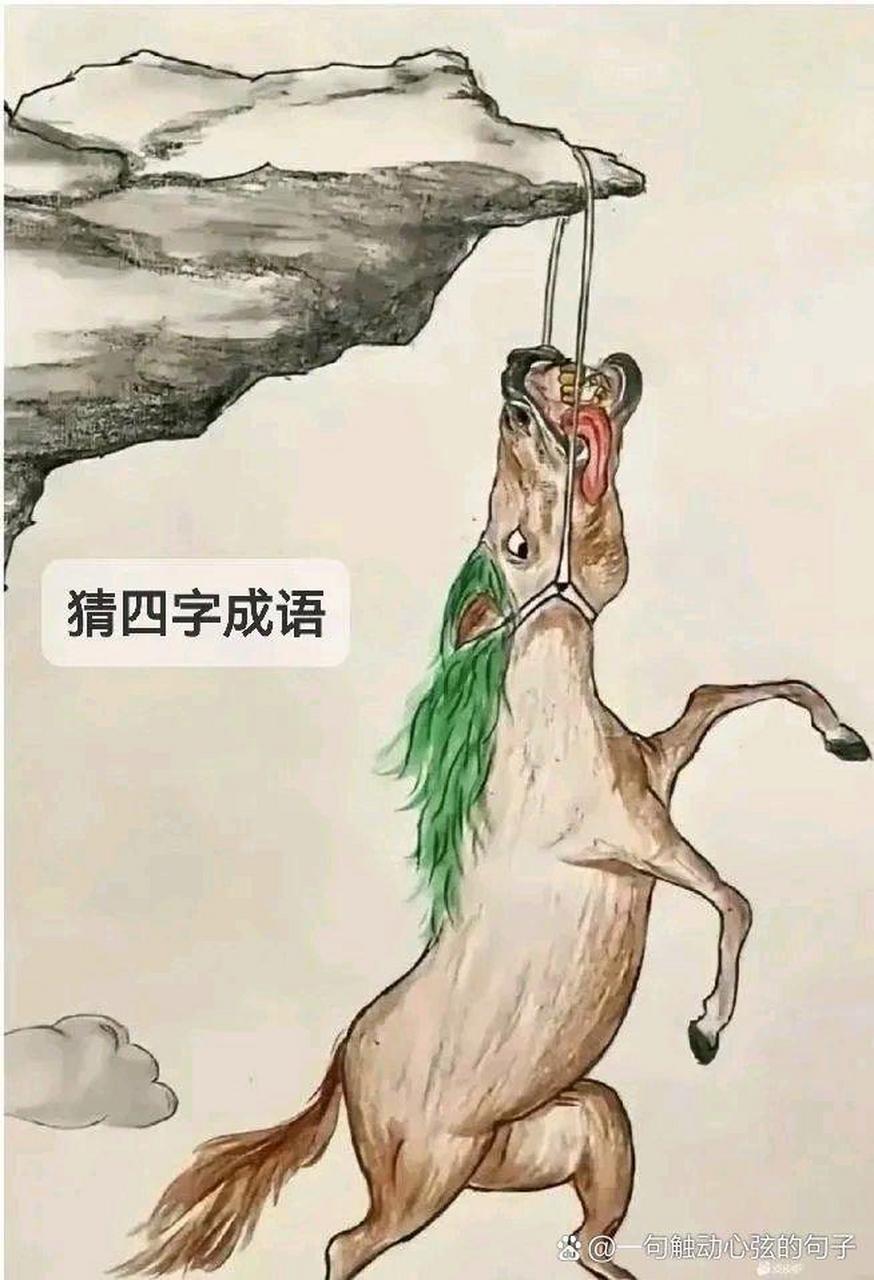 猜一个四字成语,有说悬崖勒马,有说小马上吊,有说马勒戈壁,我觉得应该