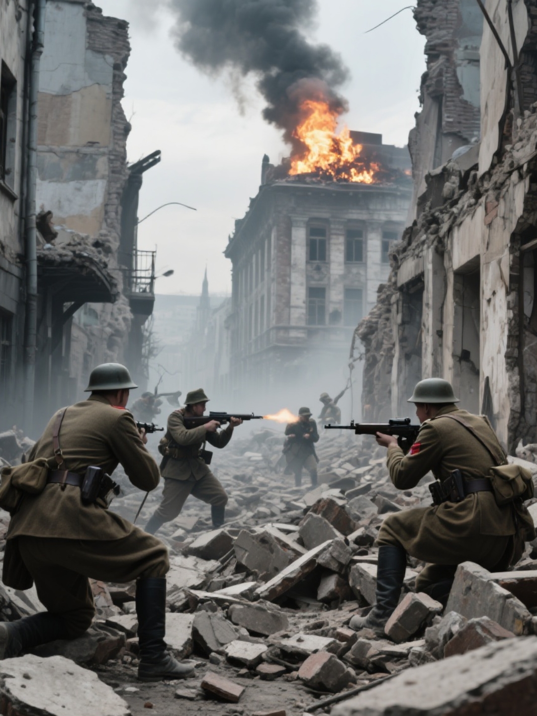 十七岁的国民突击队员站在街垒后方,颤抖的手指扣在毛瑟步枪的扳机上