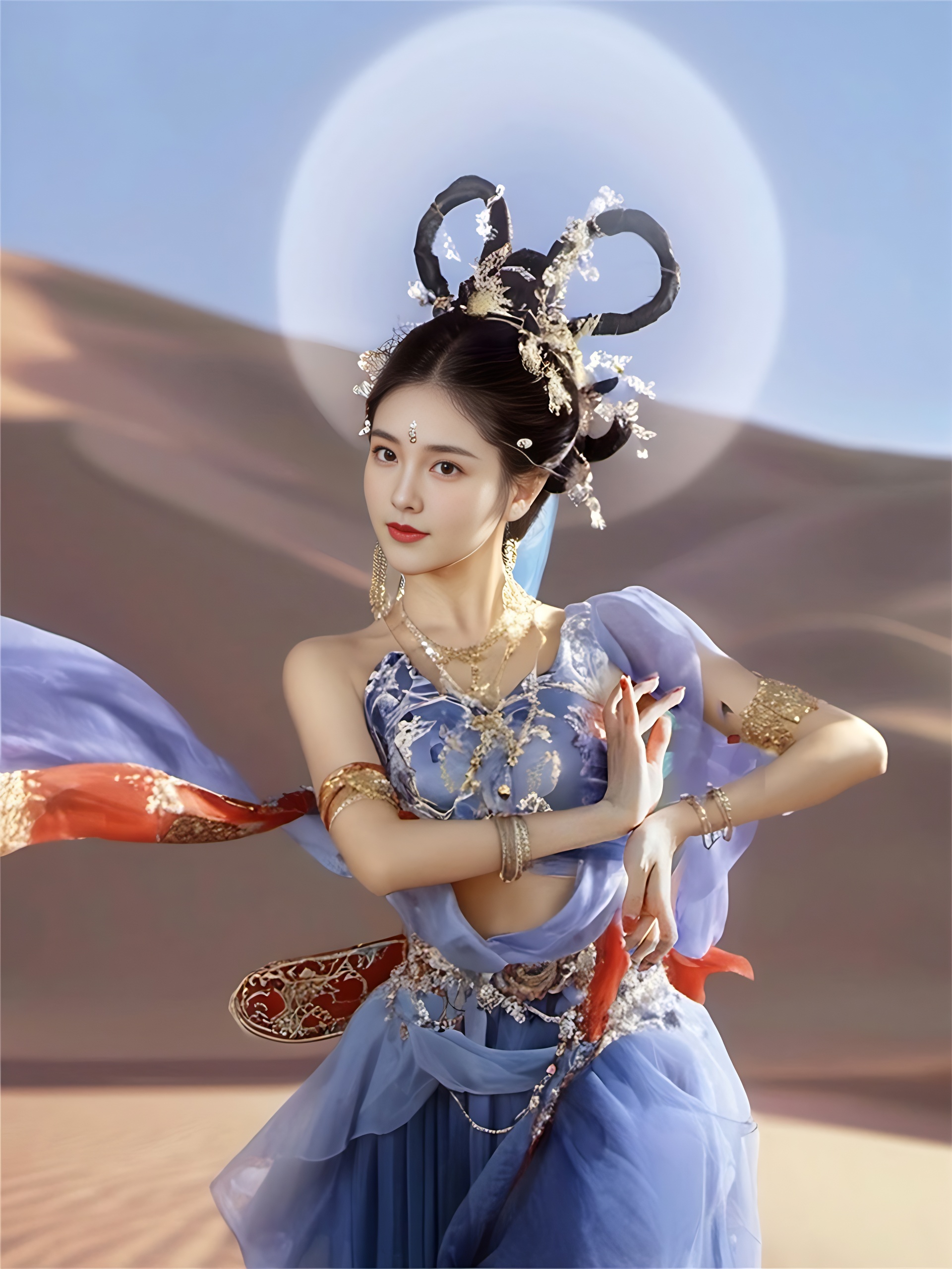 ✨绝美穿越时光的古装女神✨  🌟近日,一位身穿金色和蓝色古装