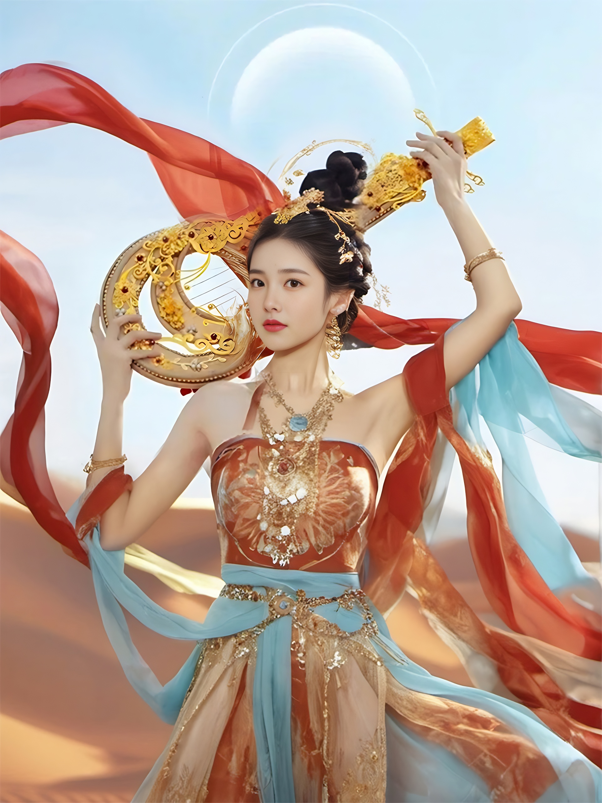 ✨绝美穿越时光的古装女神✨  🌟近日,一位身穿金色和蓝色古装