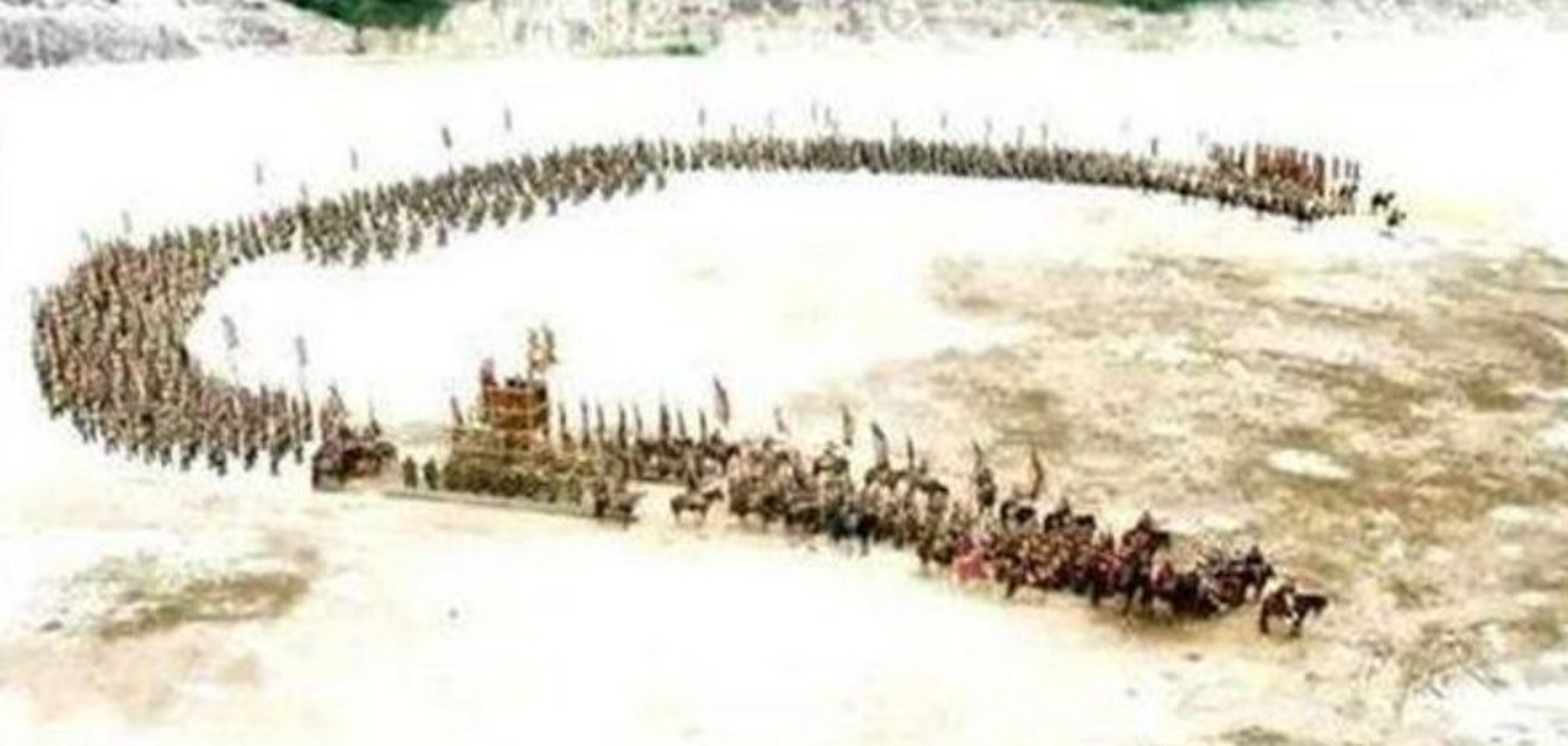 所谓一字长蛇阵顾名思义就是排成一字就像一条蛇一样,这是比较常见的