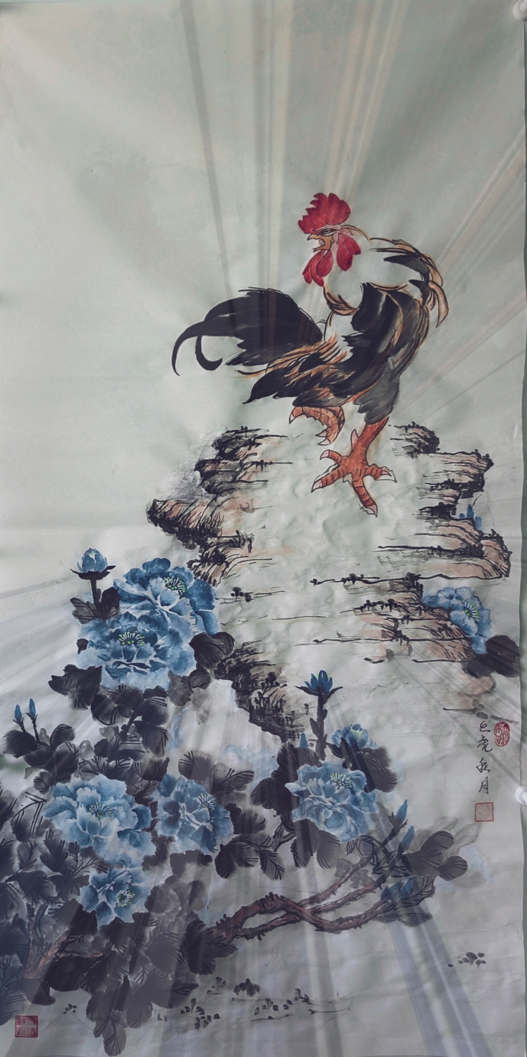 原创国画【一唱雄鸡天下白】四尺整张