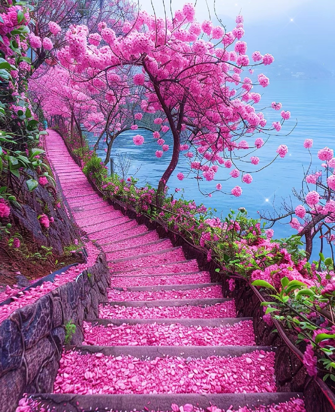 步入这片粉色的樱花步道,仿佛置身于一个梦幻世界