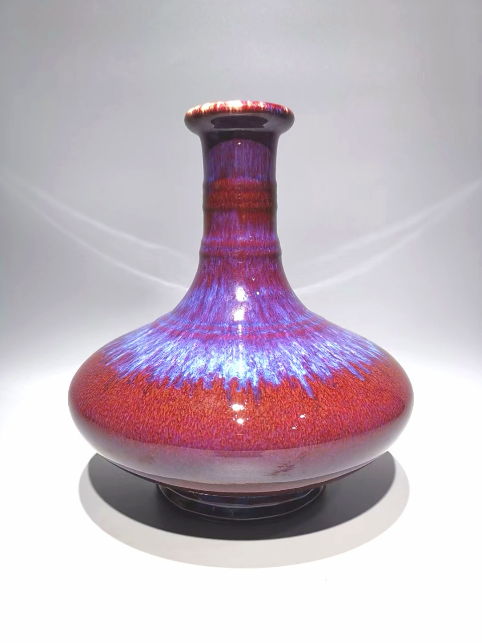 陶云楼主——边正明 清代   雍正窑变釉盘口荸荠瓶