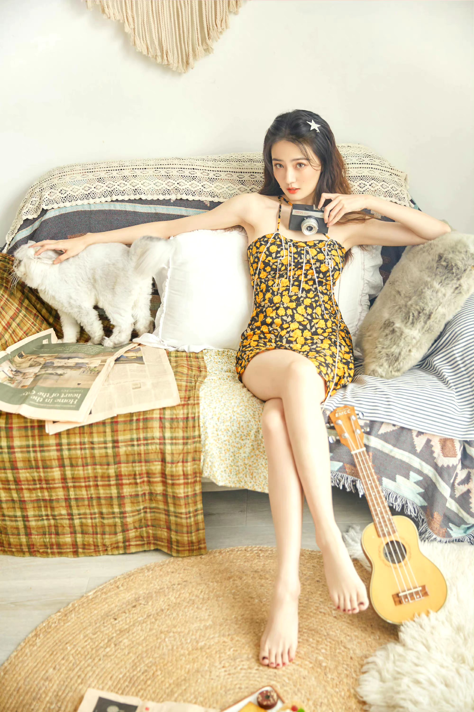 徐璐‖碎花吊带裙,小清新淡雅