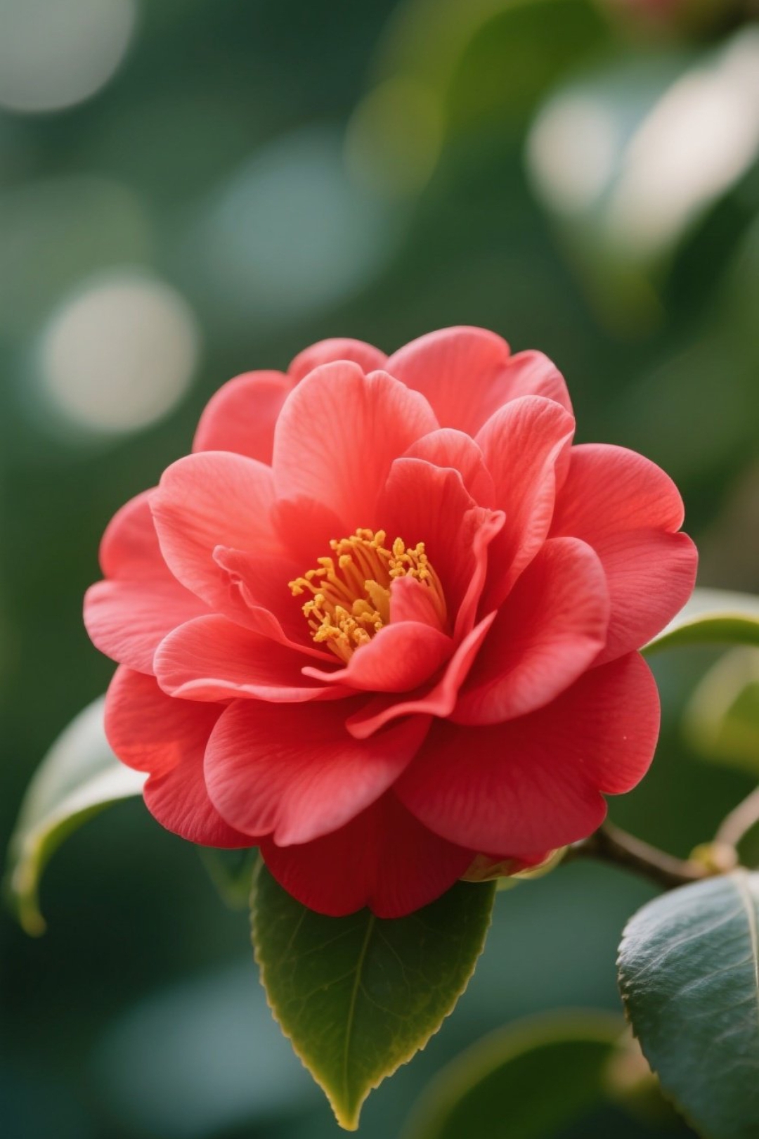 春日限定浪漫花海#分享美图: 美丽的山茶花,色彩鲜艳,犹如一抹烈焰在