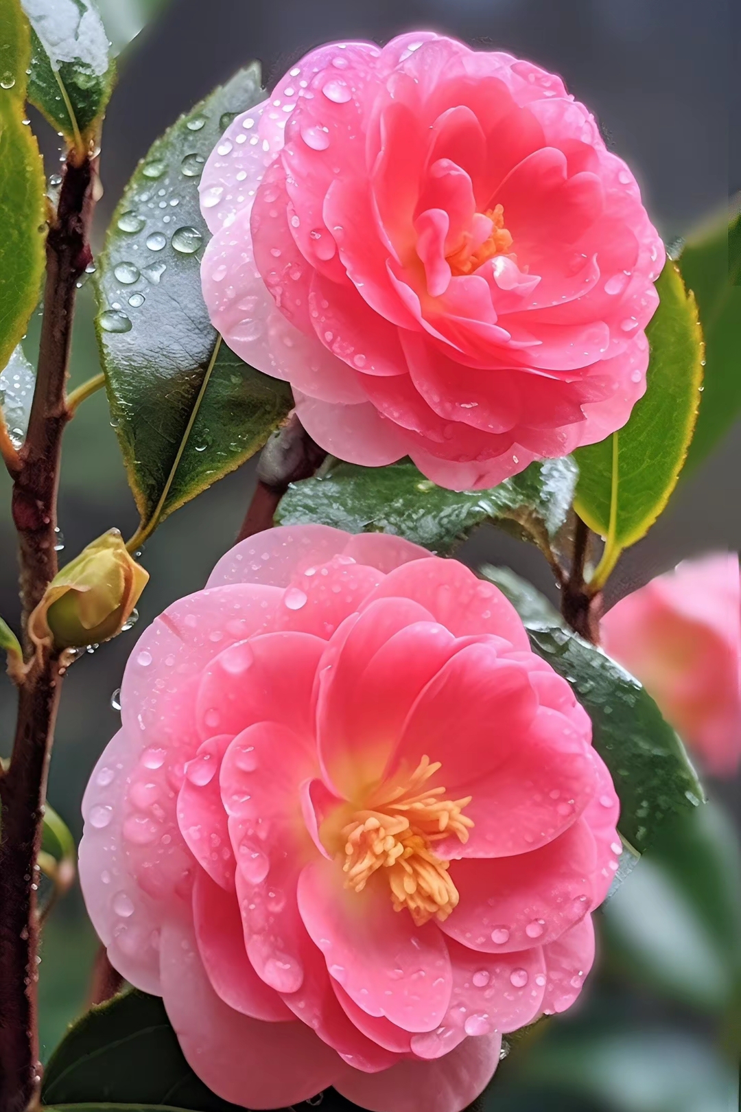 94山茶花之晨露之舞98  哇～山茶花美出新高度了!