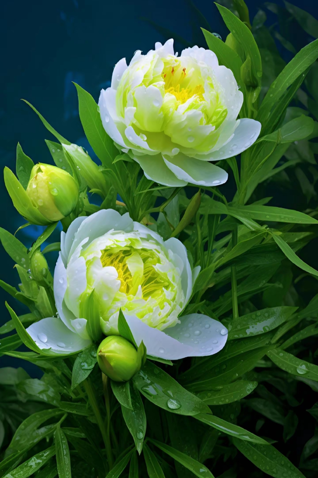 粉白色芍药花,边缘轻轻沾染着淡黄色,犹如仙子般的纯洁与优雅.