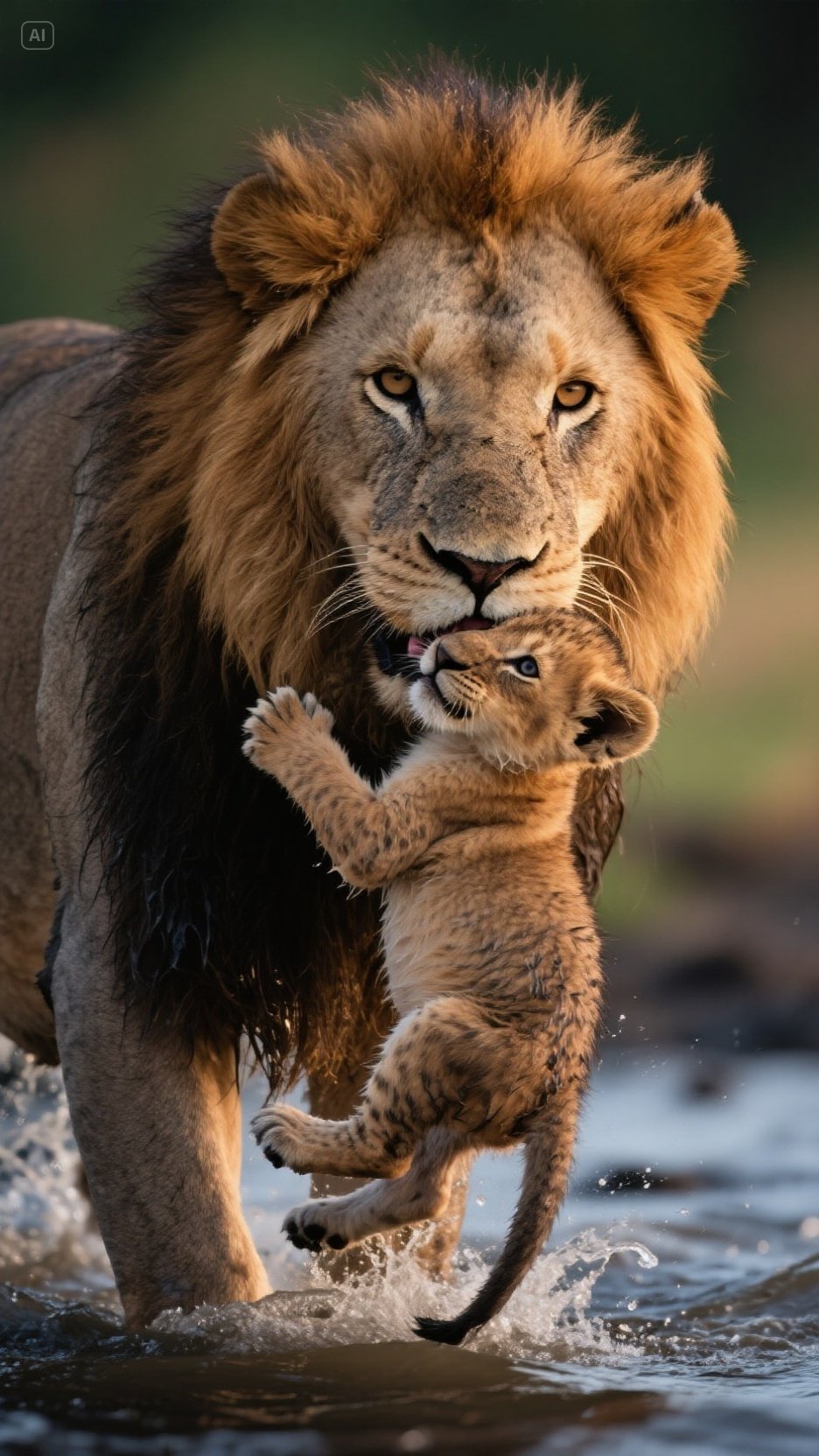 全民夏日派对# 小狮子调皮地挂在爸爸身上,真是太有爱了!