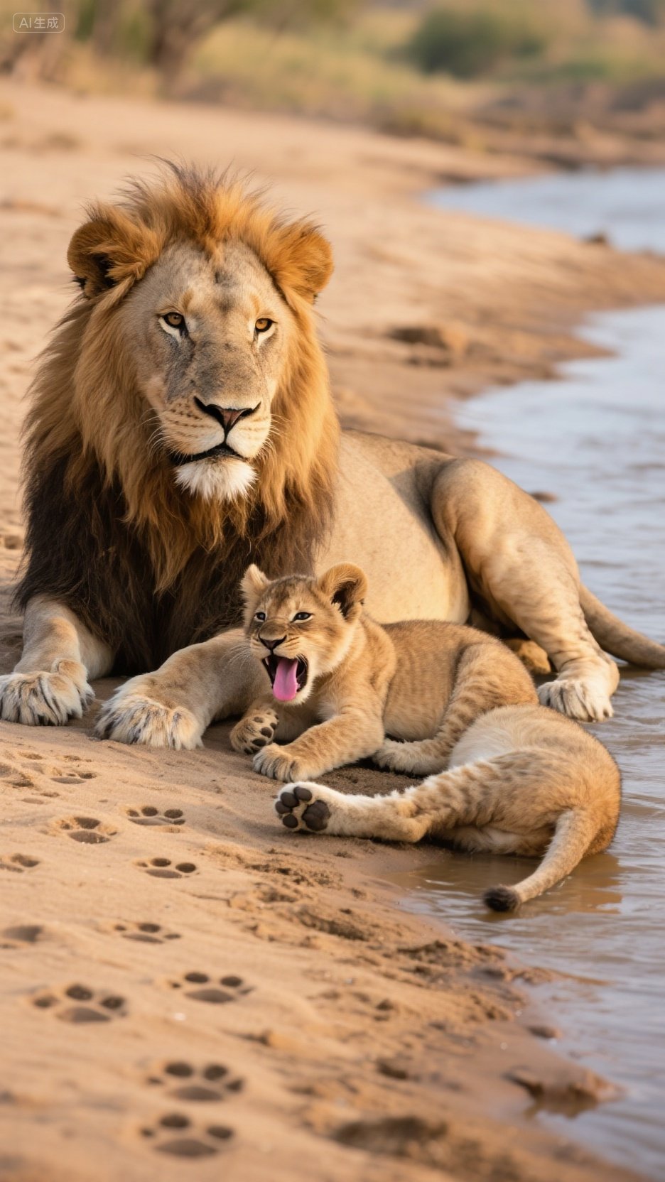 狮子父子沙地里的欢乐时光,萌翻了!