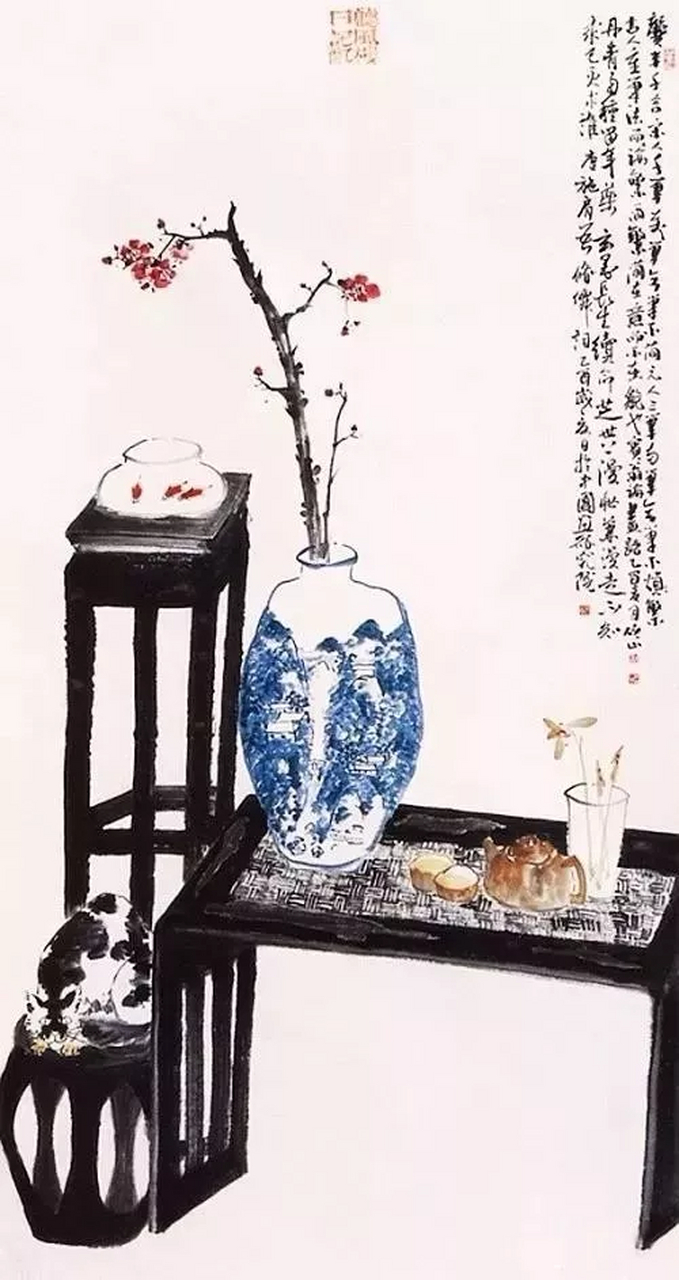 这是中国国家博物馆书画研究创作中心画家马硕山笔下的一组青花瓷国画
