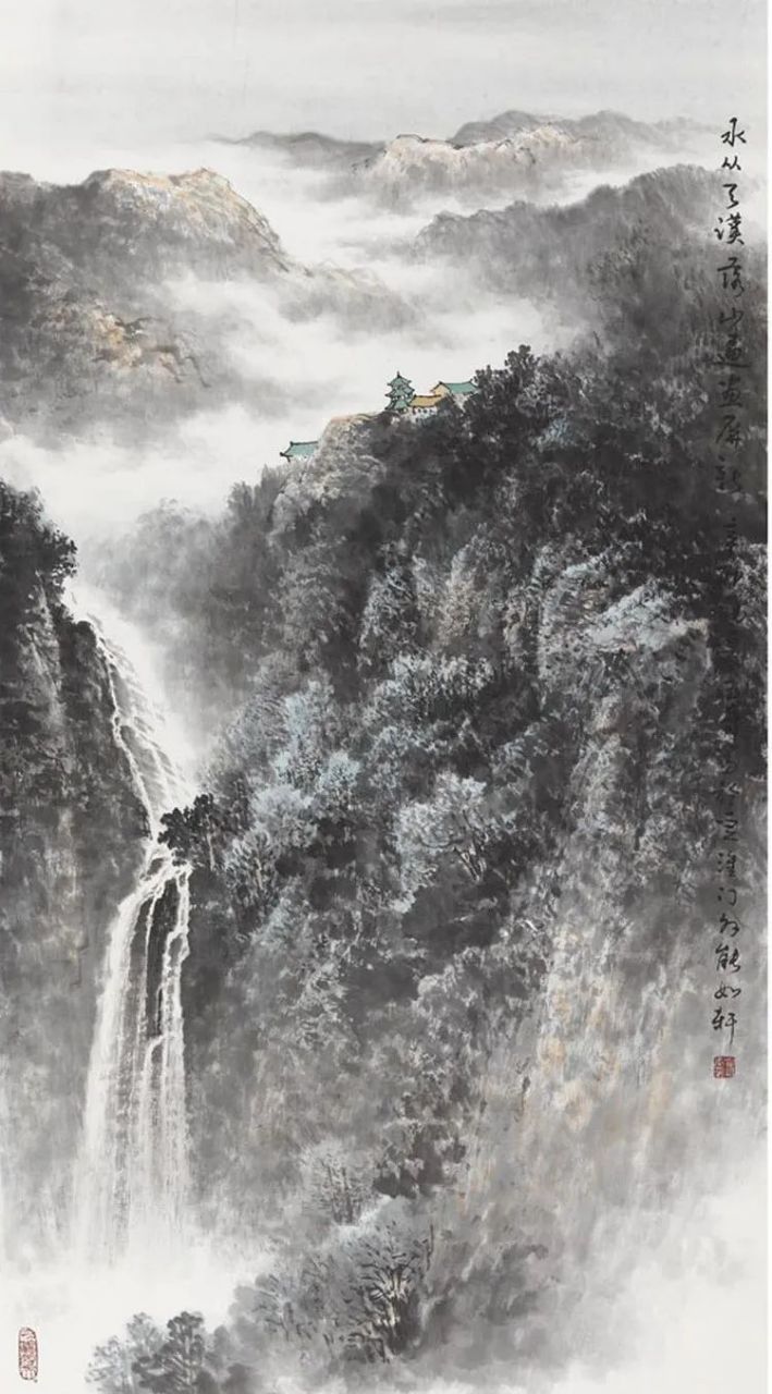津门网# 佘玉奇笔下的瀑布 绝崖峭壁,悬泉飞瀑,气势雄伟,幽深静谧的