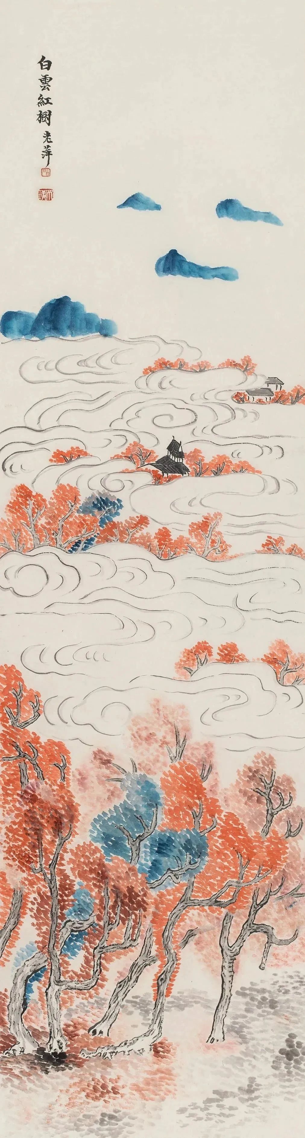 津门网# 齐白石的"红"山水,温馨而浪漫,实为山水画史上的珍罕之 !!