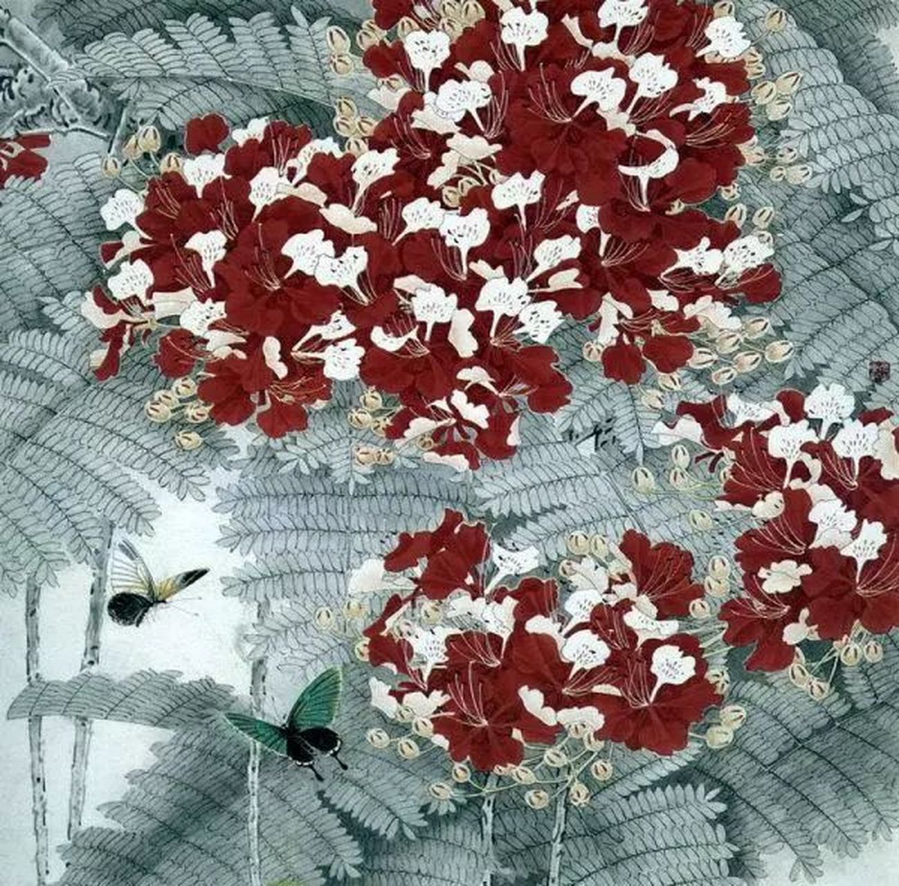 津门网# 周彦生展出的作品以大尺幅居多,一改工笔花鸟画给人以尺幅