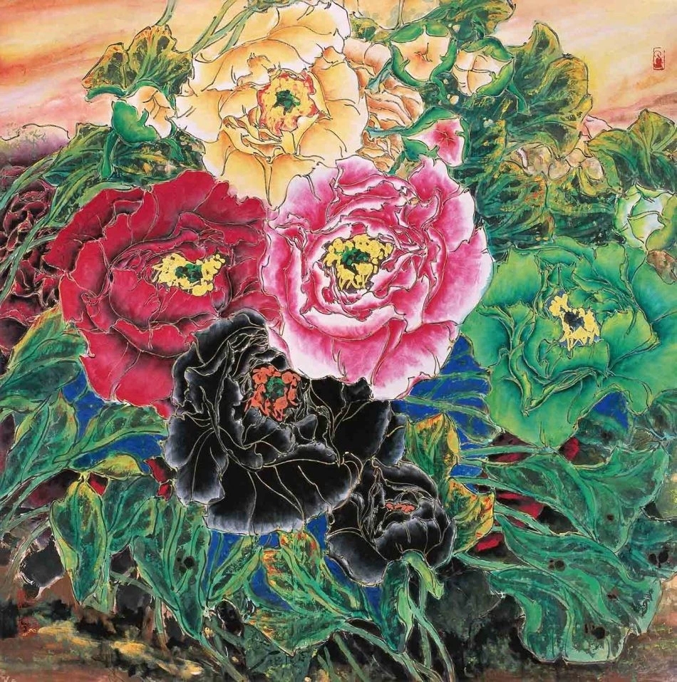 津门网# 他画的牡丹在承继传统技法的基础上又有创新,其笔下的牡丹