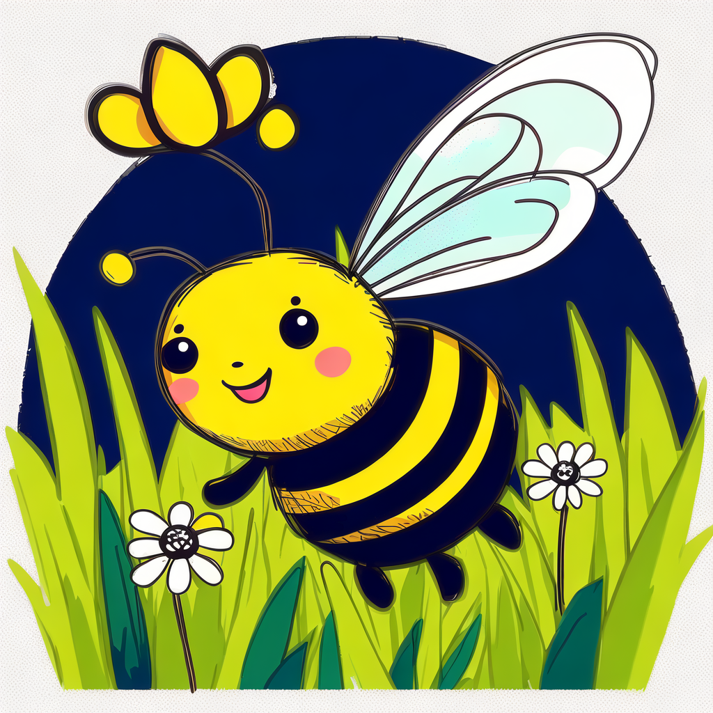 蜜蜂和花丛简笔画彩色图片