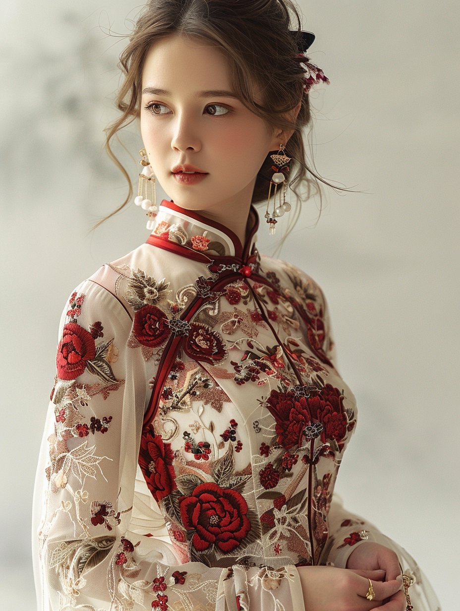 一袭精美刺绣的华服, 那红, 犹如盛夏的烈火, 又
