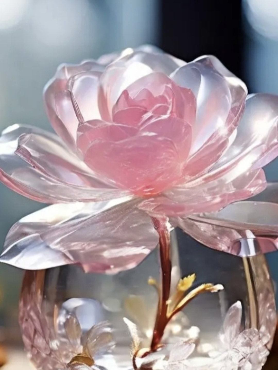 一眼就被这朵玻璃花深深吸引,牡丹天生丽质娇,栀子花洁白如霞,黄