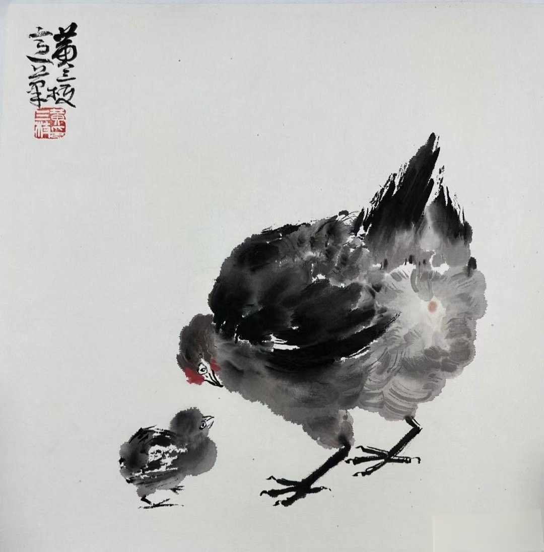 大写意国画母鸡小鸡作品欣赏