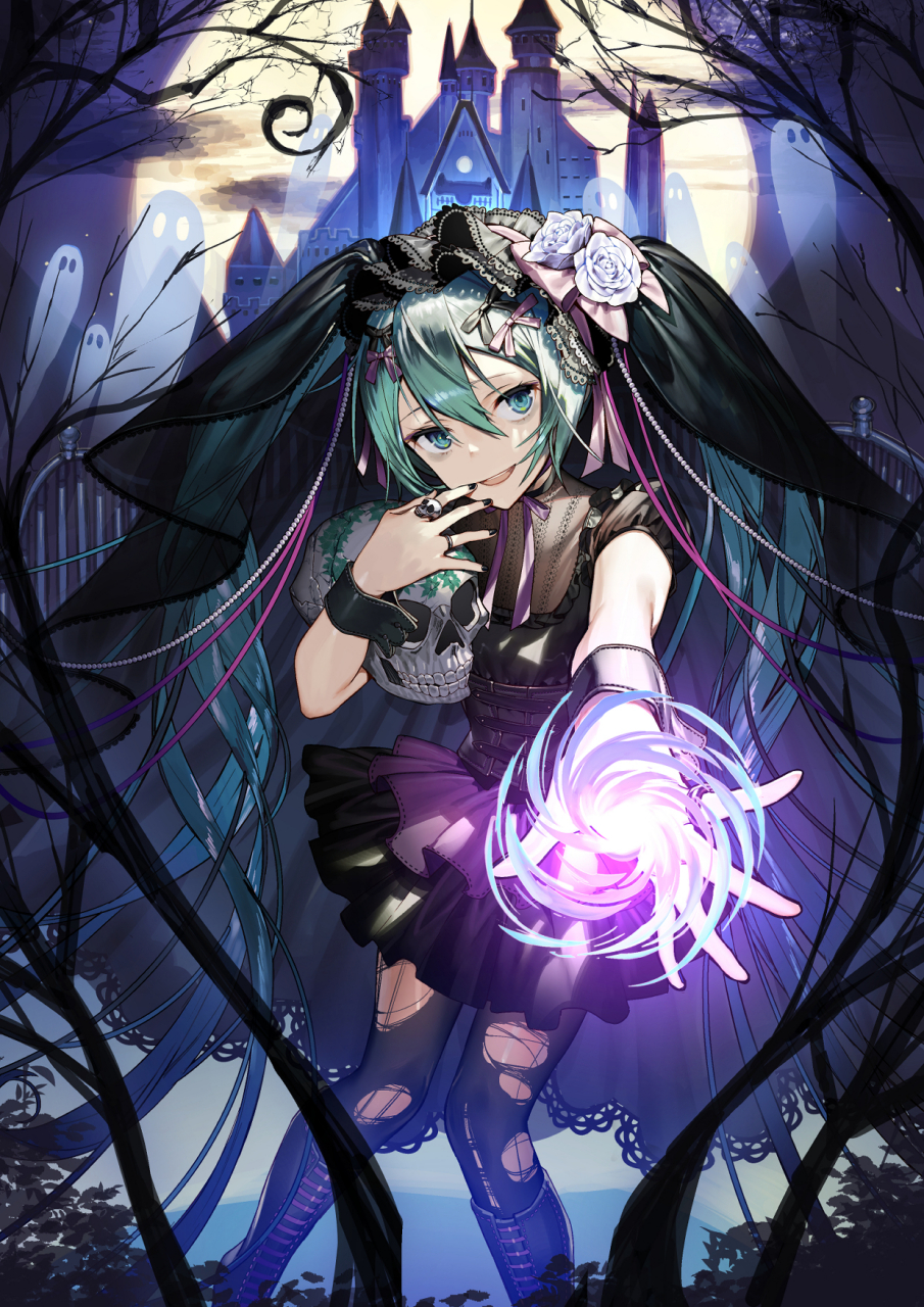 初音未来与骷髅 暗系初音#可爱二次元女孩# 画师 藻
