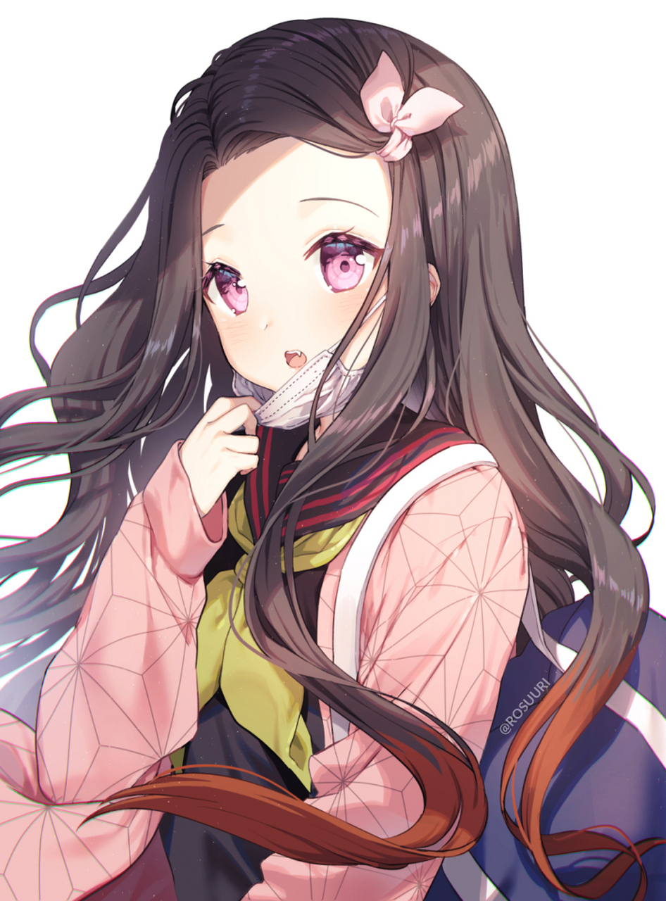 鬼灭学院中的祢豆子,换上水手服很有青春活力的感觉
