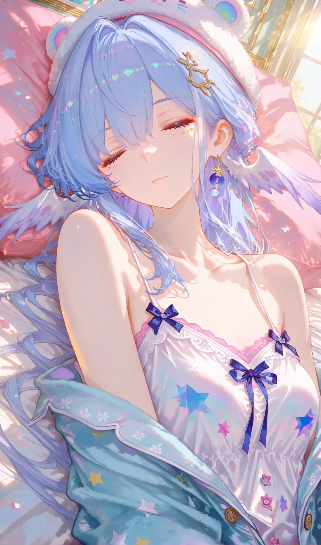 的睡衣,枕着柔软的枕头,耳边似乎还有轻柔的风声#二次元# #动漫女神