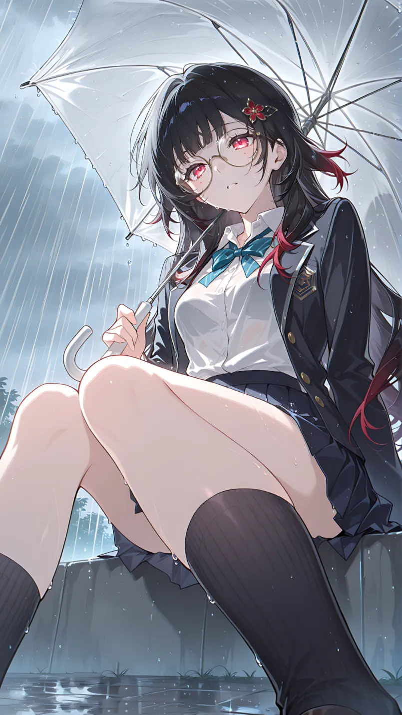 烟花绽放在她的侧脸,传统服饰映衬着节日的红