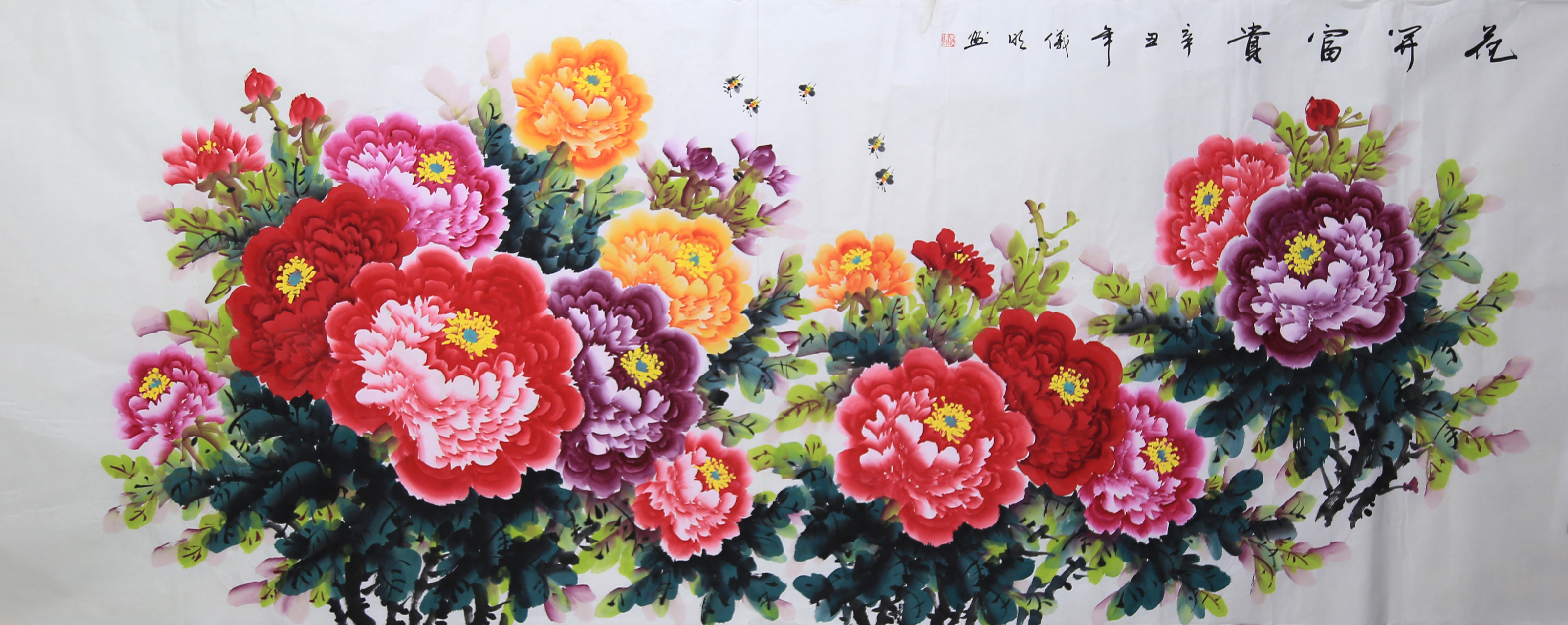 美术作品# 陈芬清新品牡丹系列 尺寸:238x96cm 牡丹雍容华贵,国色