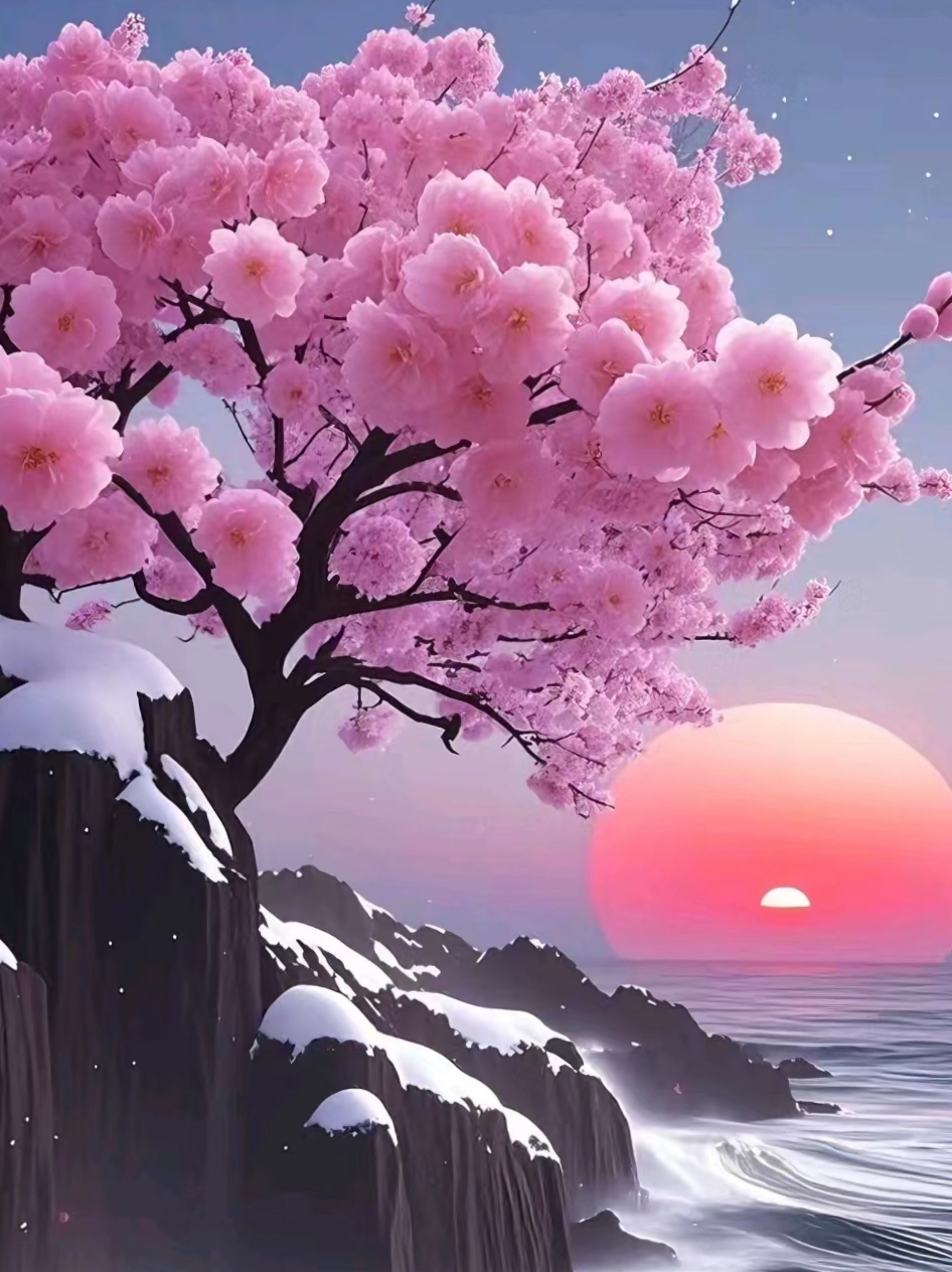 梅花香自苦寒来#太阳缓缓的上升,红红的光芒万丈照耀着梅花,樱花,看着