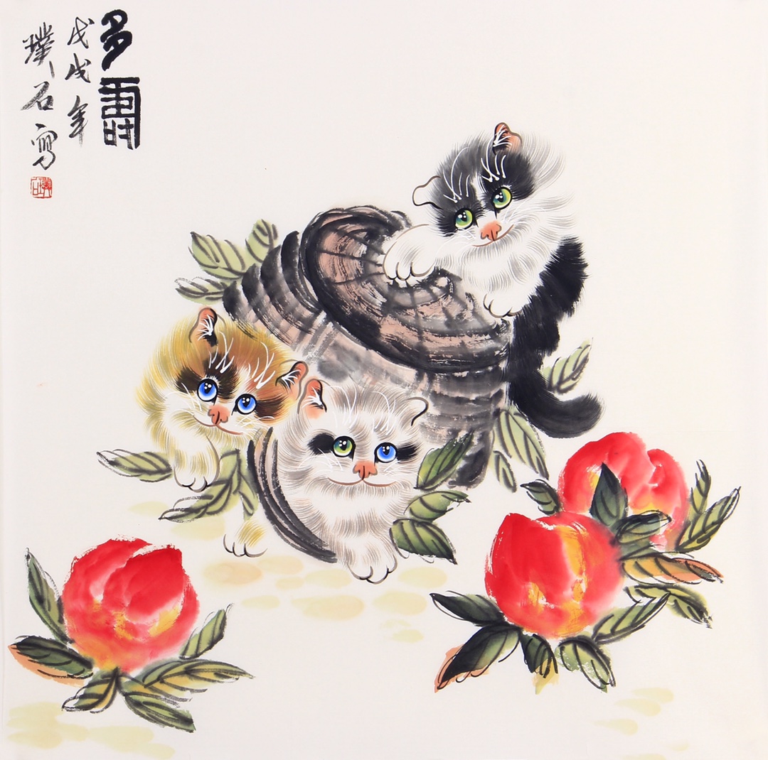 璞石国画猫,以传统国画技法绘就灵动喵影